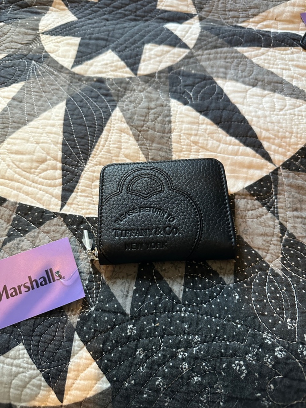 Tiffany & Co. Black Pebbled Leather Zip Card Holder